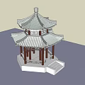 Traditional Chinese Pavilion Design With Multi Layered Roof Wooden Columns And Stone Steps