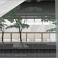 Modern Garden Landscape With Glass Walls Rock Formation Green Plants And White Seating