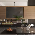 Modern Living and Dining Room Interior With Open Layout Sofa Coffee Table And Fireplace