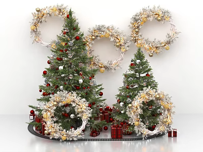 Festive Christmas Art Installation With Decorated Trees Wreaths And Gift Boxes 3d model