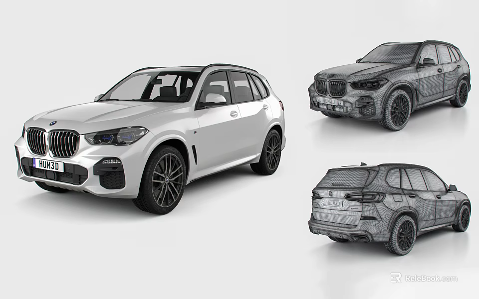 White BMW SUV Sporty Design Showcasing Multiple Angles And Wireframe Models 3d model
