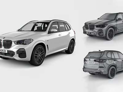 White BMW SUV Sporty Design Showcasing Multiple Angles And Wireframe Models 3d model