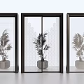 Modern Interior Sliding Doors With Black Frames And Various Glass Patterns Featuring Potted Plants