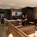Modern Café With Glass Front Open Design Interior Tables And Wooden Counter