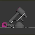 Modern Electric Hair Dryers With Pink Nozzles Silver Bodies Stand And Coiled Cord