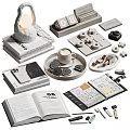 Decorative Desktop Ornament Set For Home Decor With Moon Figurine Coffee Cup Cookie And Calendar