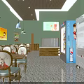 Cozy Restaurant Interior Design With Pastry Display Seating Area Colorful Tiles And Pendant Lights