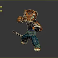 Animated Tiger Character In Martial Arts Pose With Blue Outfit And Green Pants