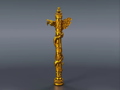 Golden Carved Column with Dragon and Eagle Designs and Ornate Top Decoration 3d model