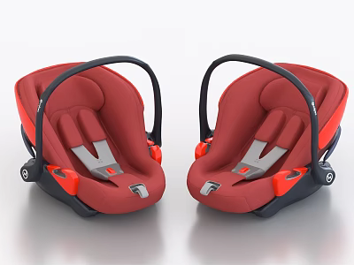 Two Red Baby Car Seats With Black Handles Orange Details And Modern Design 3d model