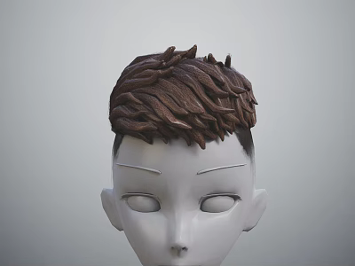 White Head Model Featuring Brown Textured Hair And Detailed Facial Organs 3d model