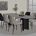 Modern Dining Table With Gray Chairs Vase Green Plants Black White Striped Artwork Near Window