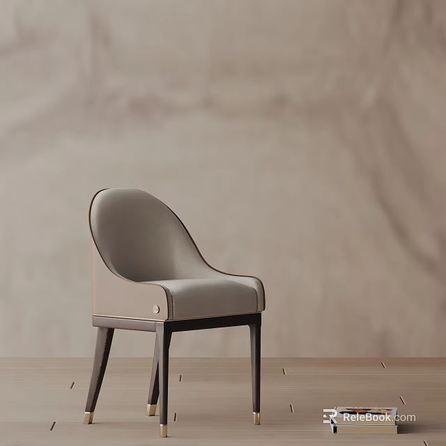 Minimalist Light Gray Leather Dining Chair With Curved Backrest And Dark Wooden Legs For Home 3d model 