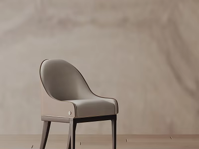 Minimalist Light Gray Leather Dining Chair With Curved Backrest And Dark Wooden Legs For Home 3d model
