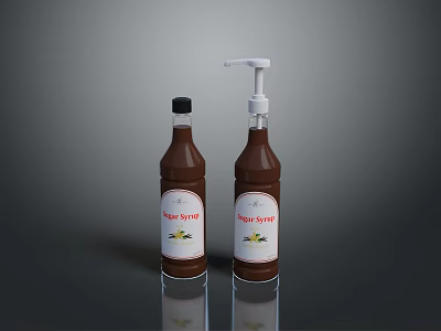 Thai Sweet Sauce Brown Bottles With Pump Dispenser And Screw Cap 3d model