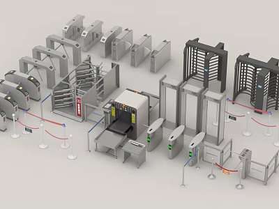 Public Facilities Security Check Equipment Including Turnstiles Metal Detectors And Access Control Gates 3d model