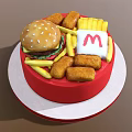 Delicious Juicy Burger With Golden Crispy Fries And Tasty Chicken Nuggets In Red Round Container