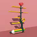Tree Shaped Display Shelf With Yellow Shelves Red Logo And Colorful Pencil Base