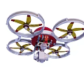 Quadcopter Drone Featuring Four Yellow Blades With Red Tips And Red Center
