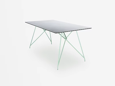 Modern Dining Table With Black Glass Top And Light Green Metal Legs 3d model