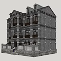 Classical Style Commercial Complex with Gray Brick Exterior Arched Windows and Balconies