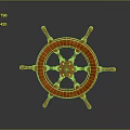 Orange Wooden Ship's Wheel Decorative Household Item With Gray Background And Reflection