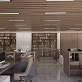Modern Public Office Space With Open Layout Wooden Slat Ceiling And Ergonomic Workstations