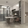 Modern Living And Dining Room Interior With Gray Sofa Chandelier Artwork And TV Wall