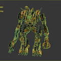 Yellow And Black Mech Robot Character With Weaponized Arms And Mechanical Design