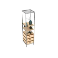 Modern Storage Shelf Rack With Metal Frame Wooden Shelves Drawers Decorative Plants And Books