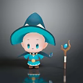 Cute Cartoon Character With Blue Hat Blue Cloak And Magic Staff With Blue Gem