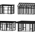 Various Glass House Designs With Different Roof Structures And Glass Panels 3d model