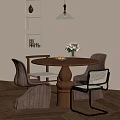 Modern Dining Room With Round Wooden Table Chairs Pendant Light And Herringbone Floor