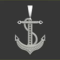 Silver Anchor Shaped Pendant With Diamond Studded Design And Jewelry Equipment Elements