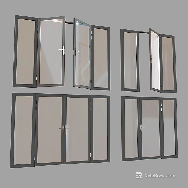 Modern Glass Windows With Black Frames In Different Open Positions Design 3d model 
