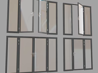 Modern Glass Windows With Black Frames In Different Open Positions Design 3d model