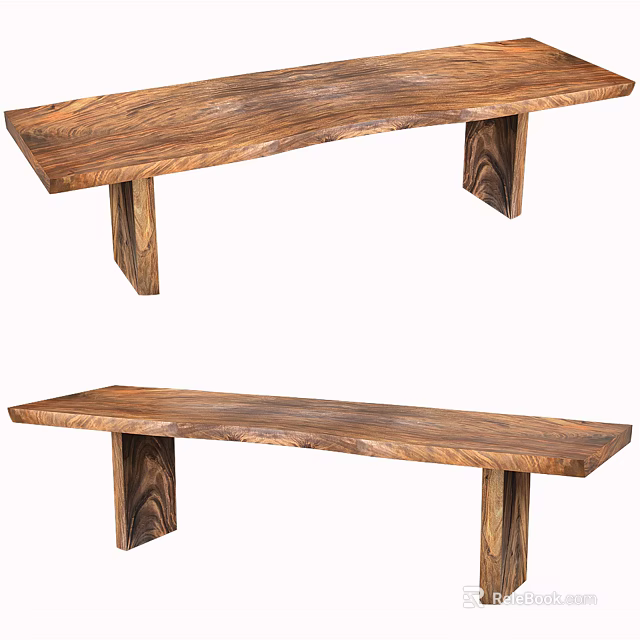 Natural Wooden Bench With Solid Wood Construction And Long Seat Design 3d model 