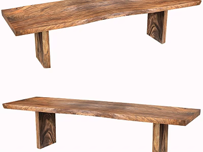 Natural Wooden Bench With Solid Wood Construction And Long Seat Design 3d model