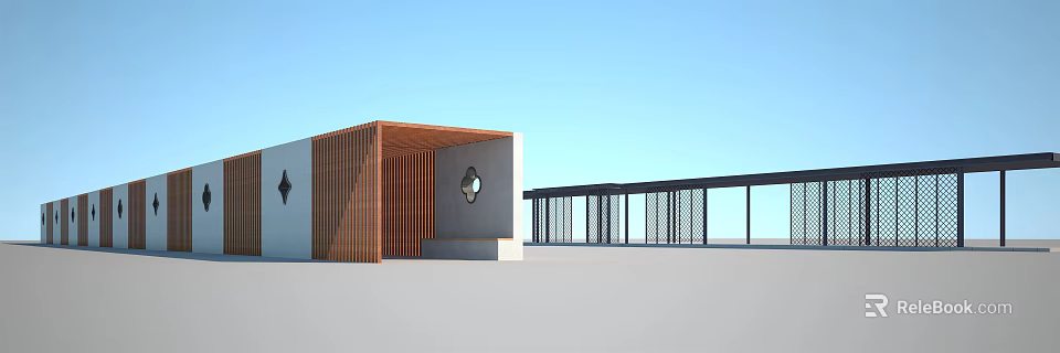 Modern Pergola Design With Wooden Slats And Glass Panels For Outdoor Space 3d model 