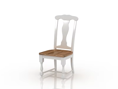 Modern White Frame Dining Chair With Wooden Seat And Curved Backrest Design 3d model