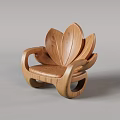 Wooden Single Sofa With Petal Shaped Backrest And Armrest Unique Artistic Design For Living Room
