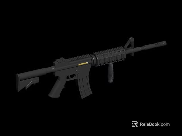 Black Tactical Rifle With Magazine Grip Barrel Stock And Standard Features 3d model 