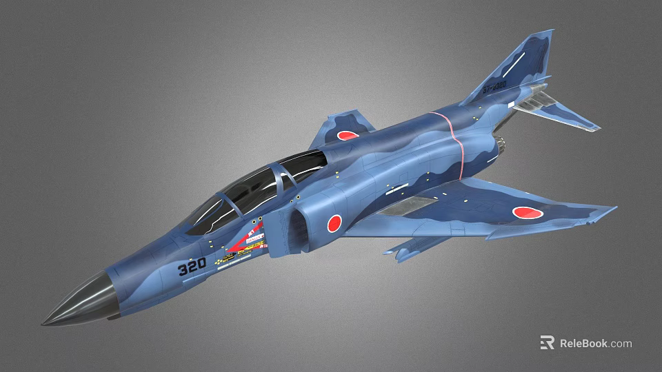 Blue Fighter Jet Model With Number 320 And Japanese Flag Markings 3d model 