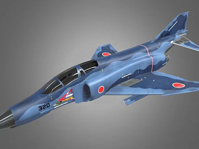 Blue Fighter Jet Model With Number 320 And Japanese Flag Markings 3d model