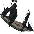 Vintage Pirate Sailing Ship With Black Sails Multiple Masts And Wooden Hull