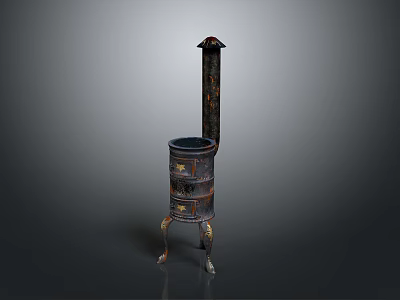 Antique Decorative Stove with Tall Chimney Ornate Drawers and Carved Legs 3d model