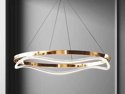 Modern Elegant Gold Metal Chandelier with Curved Ring LED Light Fixture Design 3d model