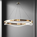 Modern Elegant Gold Metal Chandelier with Curved Ring LED Light Fixture Design