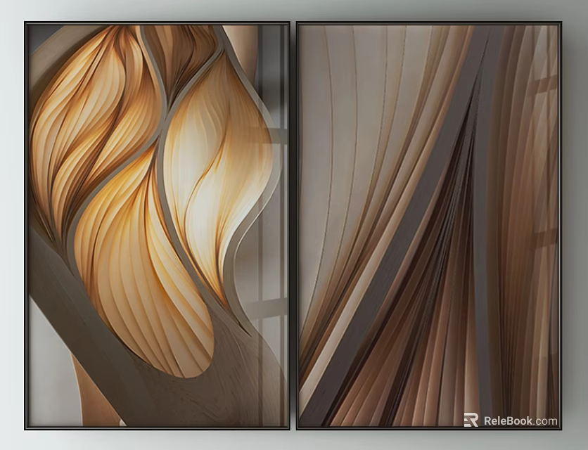 Two Panel Modern Abstract Wall Art With Curved Lines And Warm Tones 3d model 