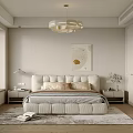 Cozy Modern Bedroom Interior Design With Soft Bed Chandelier Artwork And Area Rug